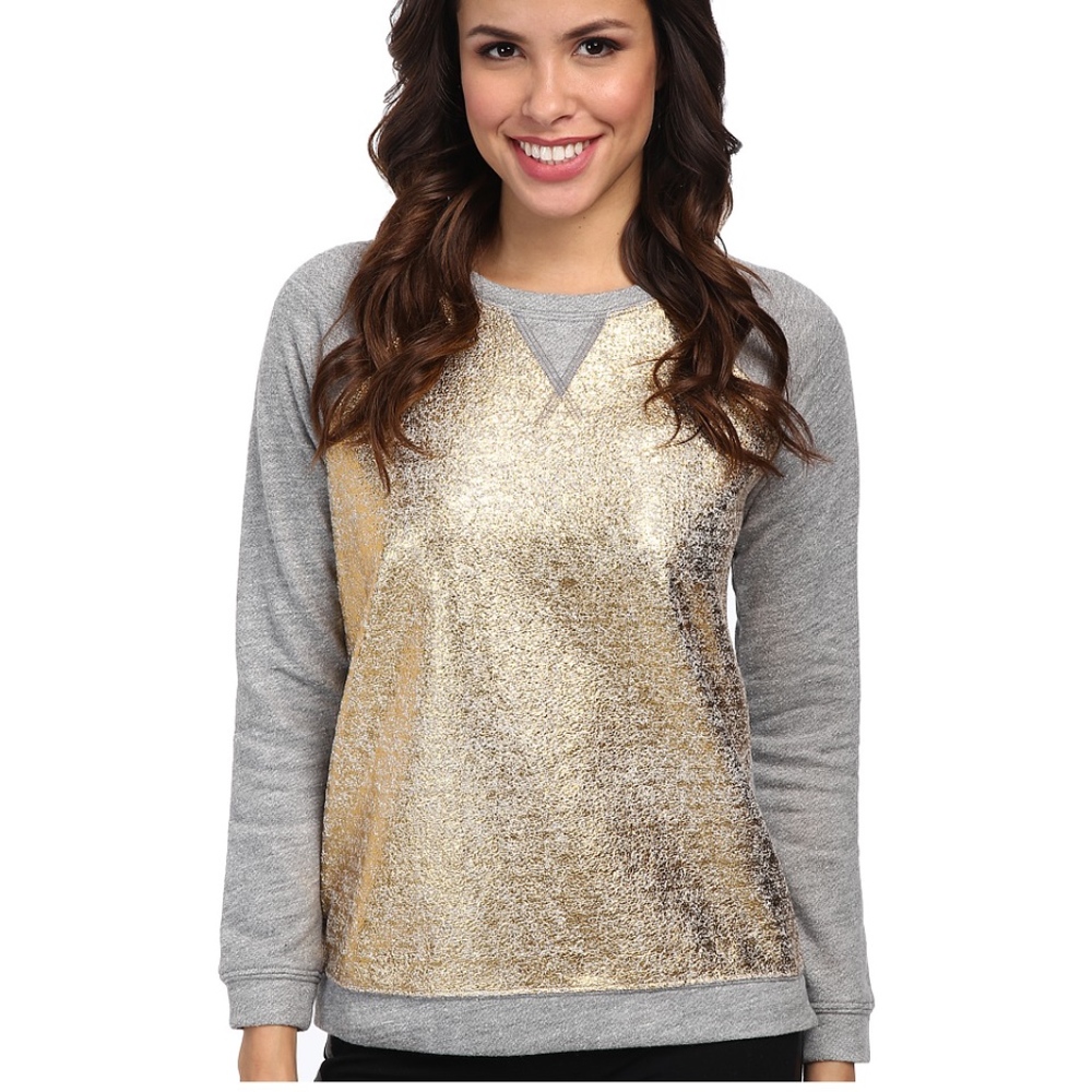 Nydj Gold Foil/Grey Terry Sweat Top Small